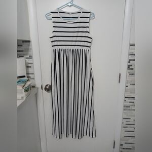 Black/White contrasting Stripes Longline Summer T shirt Tank Dress w Pockets M